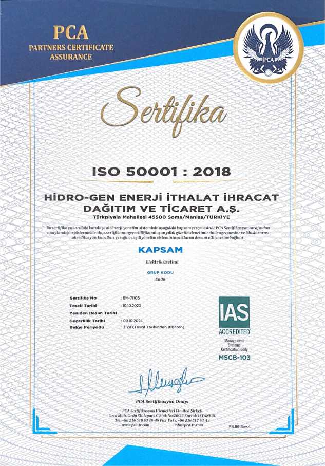 ISO 50001 ELEKTRİK ÜRETİMİ