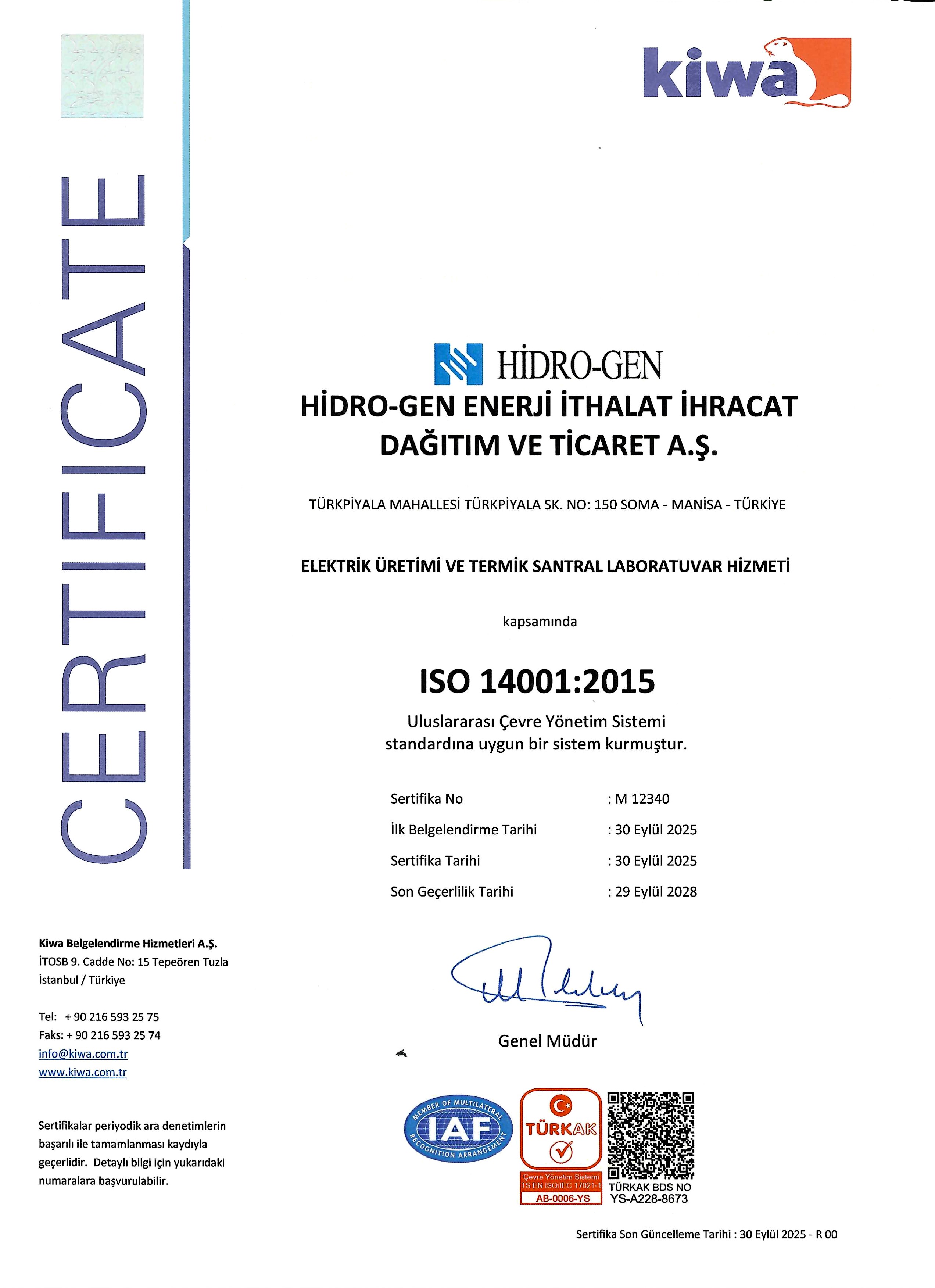 ISO 9001:2015 TERMİK SANTRAL LABORATUVAR HİZMETLERİ